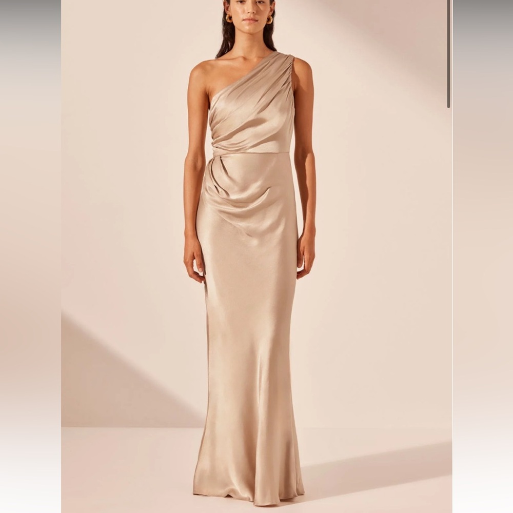 NWT ShonaJoy La Lune Gathered One Shoulder Maxi Dress - Gold